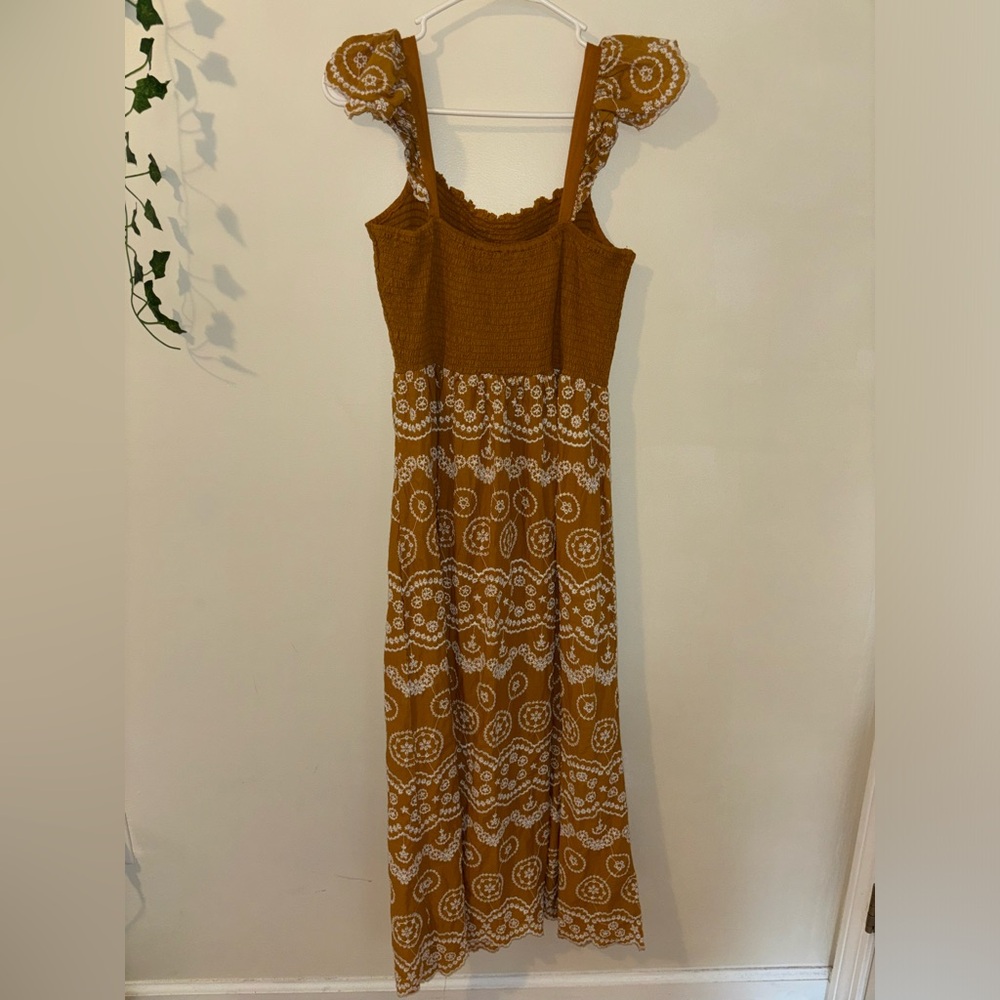 J. Gee Yellow Embroidered Midi Dress